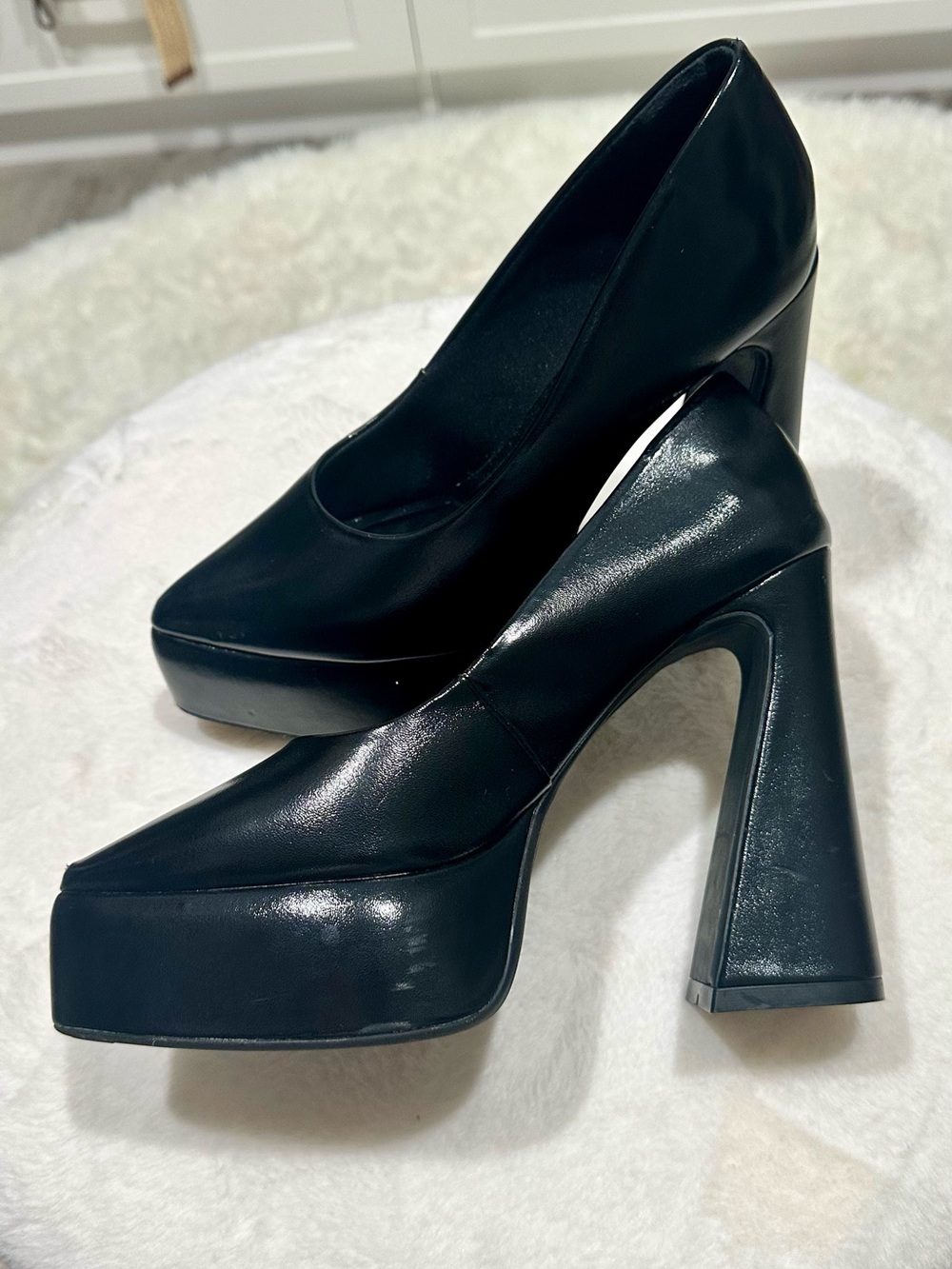 Women's Black Platform Block Heel Pumps - STATEMENT! Like New!